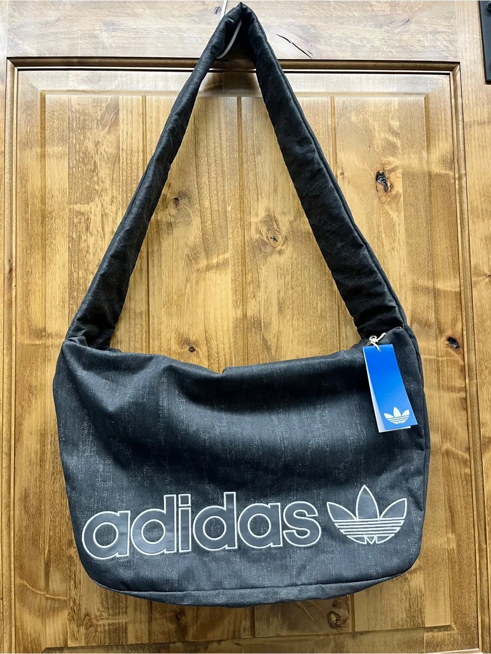 adidas Originals Shopper Denim Shoulder Bag Casual Lifestyle Bag Black KE0680